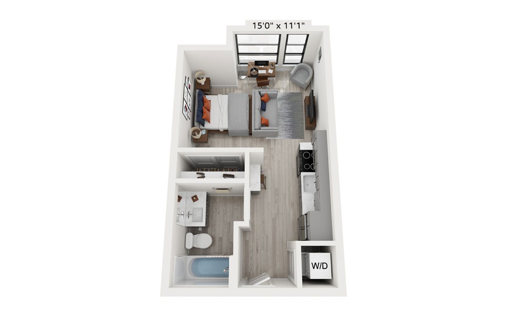 S1 1 Bed 1 Bath Floorplan