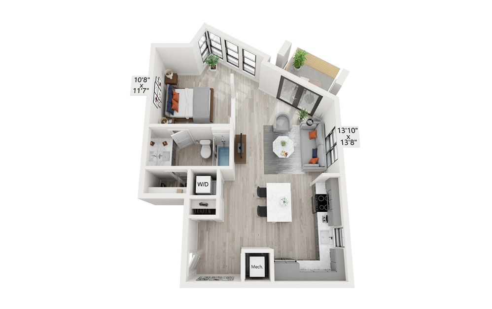 A6 1 Bed 1 Bath Floorplan