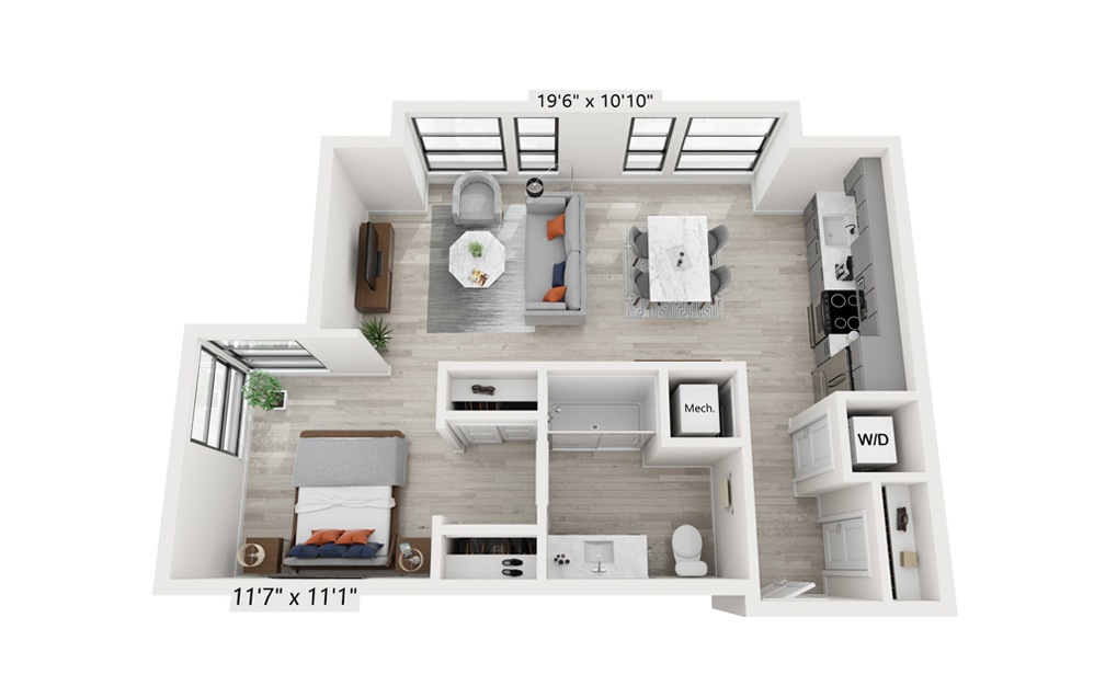 A2 1 Bed 1 Bath Floorplan