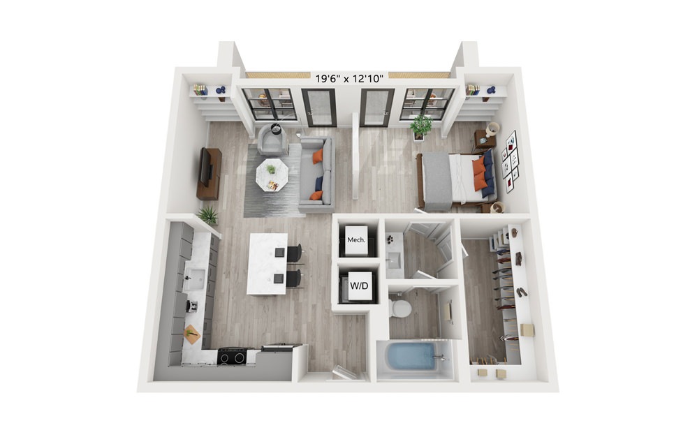 A3 1 Bed 1 Bath Floorplan