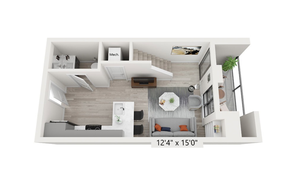 A4-TH 1 Bed 1.5 Bath Floorplan