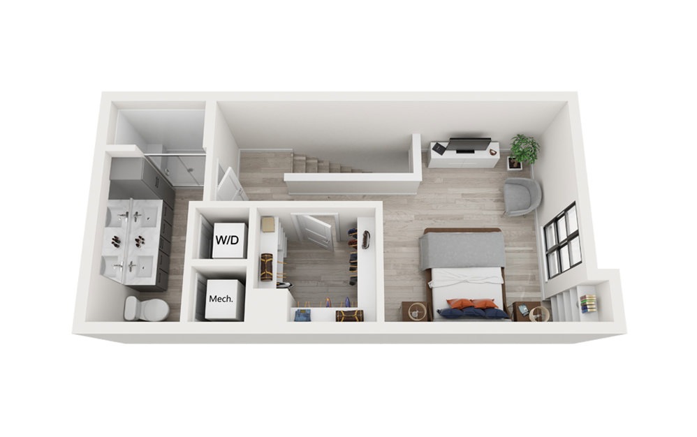 A4-TH 1 Bed 1.5 Bath Floorplan