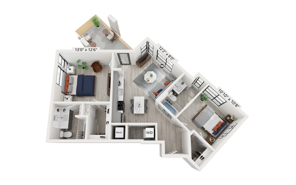 B1 2 Bed 2 Bath Floorplan