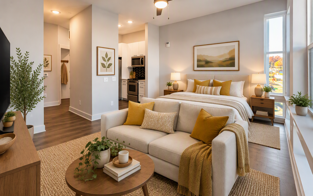 S3 - Studio floorplan layout with 1 bathroom and 445 square feet (Alternate Staging)