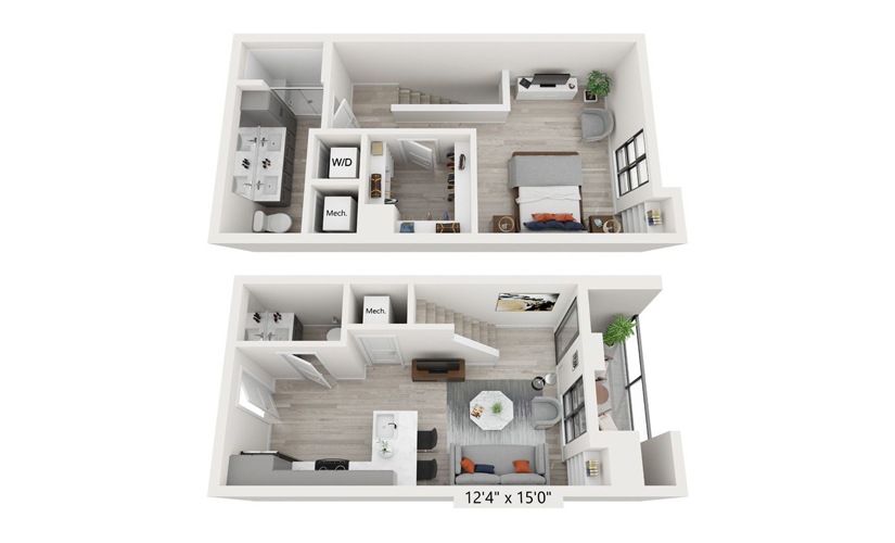 A4-TH 1 Bed 1.5 Bath  Floorplan